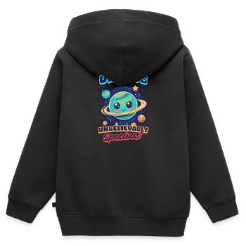 Uranus Uranus: Unglaublich geräumig! - Kinder Premium Organic Zip Hoodie - Schwarz - Hinten - AI Model Kid Male (0cm)