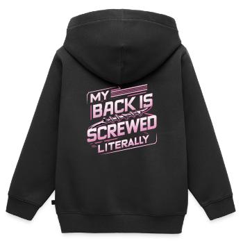 My Back Is Screwed Literally 16 - Kinder Premium Organic Zip Hoodie - Schwarz - Hinten - AI Model Kid Male (0cm)