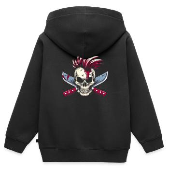 Boucher, boucher, boucher, crâne, iroquois - Sweat Premium à capuche zippé enfant bio - noir - Dos - AI Model Kid Male (0cm)