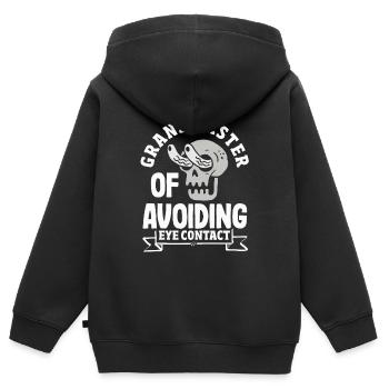 Grandmaster of Avoiding Eye Contact Funny Skull - Kinder Premium Organic Zip Hoodie - Schwarz - Hinten - AI Model Kid Male (0cm)