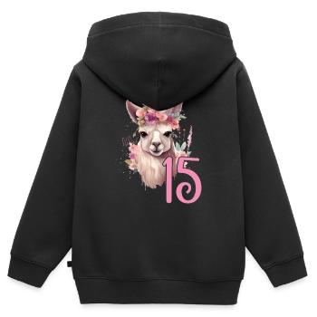 Geburtstag 15 Mädchen Alpaka LLama Lama Fünfzehn 1 - Kinder Premium Organic Zip Hoodie - Schwarz - Hinten - AI Model Kid Male (0cm)