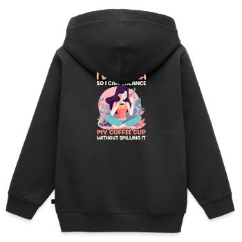 Lustiger Yoga-Liebhaber-Balance-Kaffee ohne zu verschütten - Kinder Premium Organic Zip Hoodie - Schwarz - Hinten - AI Model Kid Male (0cm)