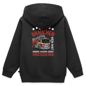 Signaux de fumée de camion de pompiers de pompiers - Sweat Premium à capuche zippé enfant bio - noir - Dos - AI Model Kid Male (0cm)