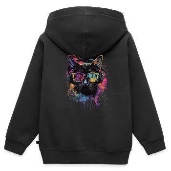 Chat noir - Sweat Premium à capuche zippé enfant bio - noir - Dos - AI Model Kid Male (0cm)