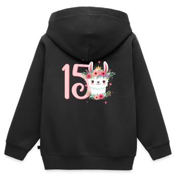 Geburtstag 15 Mädchen Alpaka LLama Lama Fünfzehn 1 - Kinder Premium Organic Zip Hoodie - Schwarz - Hinten - AI Model Kid Male (0cm)