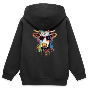 Irish Kuh - Kinder Premium Organic Zip Hoodie - Schwarz - Hinten - AI Model Kid Male (0cm)