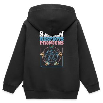 Satan Respects Pronouns Satanic Pentagram - Kids Premium Organic Zip-up Hoodie - black - Back - AI Model Kid Male (0cm)