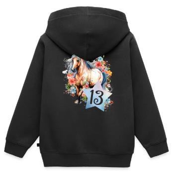 Geburtstag 13 Mädchen Pferd Reiten Stall Dreizehn - Kinder Premium Organic Zip Hoodie - Schwarz - Hinten - AI Model Kid Male (0cm)