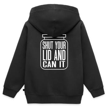 Fermez votre couvercle et pouvez-vous - Sweat Premium à capuche zippé enfant bio - noir - Dos - AI Model Kid Male (0cm)
