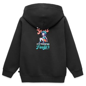 Roller Derby Roller Girls machen es härter und schneller - Kinder Premium Organic Zip Hoodie - Schwarz - Hinten - AI Model Kid Male (0cm)