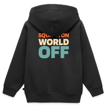 Squash Squash sur World Off - Sweat Premium à capuche zippé enfant bio - noir - Dos - AI Model Kid Male (0cm)