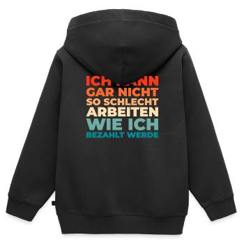 Humour noir Travail drôle Discours drôles - Sweat Premium à capuche zippé enfant bio - noir - Dos - AI Model Kid Male (0cm)