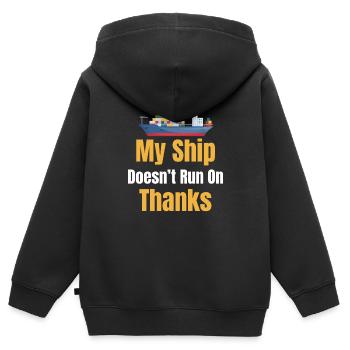 Mon vaisseau ne va pas plus loin, merci. Capitaine - Sweat Premium à capuche zippé enfant bio - noir - Dos - AI Model Kid Male (0cm)