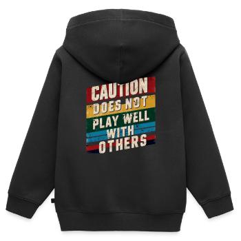 Caution Does Not Play Well With Others 90 - Kinder Premium Organic Zip Hoodie - Schwarz - Hinten - AI Model Kid Male (0cm)