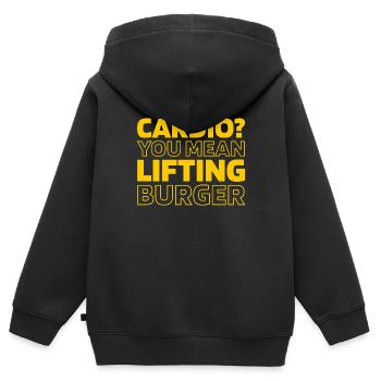Burger Hamburger Funny Cardio Quote - Kinder Premium Organic Zip Hoodie - Schwarz - Hinten - AI Model Kid Male (0cm)
