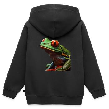 Rainette aux yeux rouges - Sweat Premium à capuche zippé enfant bio - noir - Dos - AI Model Kid Male (0cm)