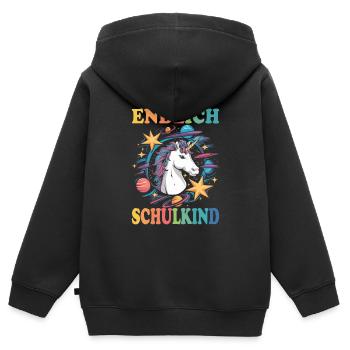 Enfin l’aventure spatiale de la licorne de l’écolier - Sweat Premium à capuche zippé enfant bio - noir - Dos - AI Model Kid Male (0cm)