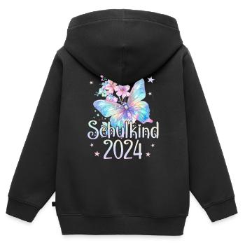 Schulkind 2024 Mädchen Schmetterling Einschulung 2 - Kinder Premium Organic Zip Hoodie - Schwarz - Hinten - AI Model Kid Male (0cm)