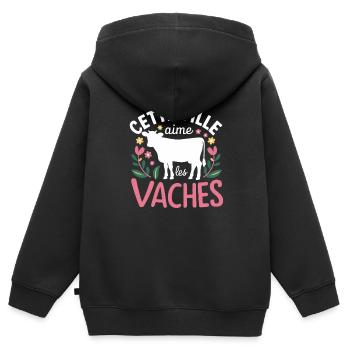Juste une Fille qui Aime les Vaches Fermière - Sweat Premium à capuche zippé enfant bio - noir - Dos - AI Model Kid Male (0cm)