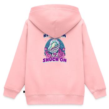 Huîtres Restez calme et écaillez - Sweat Premium à capuche zippé enfant bio - rose - Dos - AI Model Kid Female (0cm)