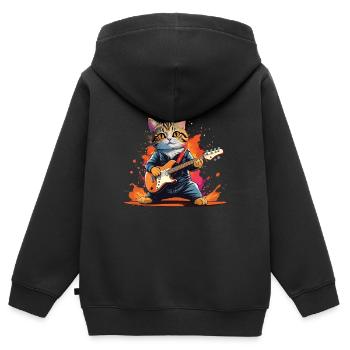 Cartoon Katze Spielt Gitarre Instrumente Rock Niedlich - Kinder Premium Organic Zip Hoodie - Schwarz - Hinten - AI Model Kid Male (0cm)