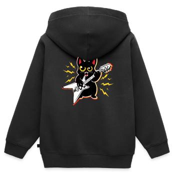 Heavy MEtal Katze Spielt Gitarre Instrumente Rock Niedlich - Kinder Premium Organic Zip Hoodie - Schwarz - Hinten - AI Model Kid Male (0cm)