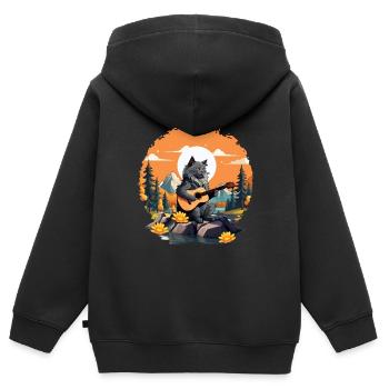 Bergkatze Spielt Gitarre Instrumente Rock Niedlich - Kinder Premium Organic Zip Hoodie - Schwarz - Hinten - AI Model Kid Male (0cm)