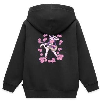 Goth Cat spielt Gitarre Instrumente Rock Metal - Kinder Premium Organic Zip Hoodie - Schwarz - Hinten - AI Model Kid Male (0cm)