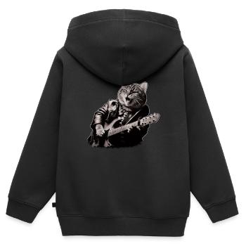 Rocker Cat spielt Gitarre Instrumente Miauen - Kinder Premium Organic Zip Hoodie - Schwarz - Hinten - AI Model Kid Male (0cm)