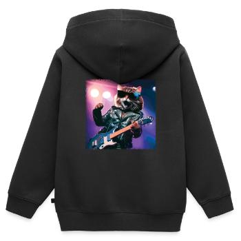 Lustige Katze Spielt Gitarreninstrumente Niedliches Konzert - Kinder Premium Organic Zip Hoodie - Schwarz - Hinten - AI Model Kid Male (0cm)