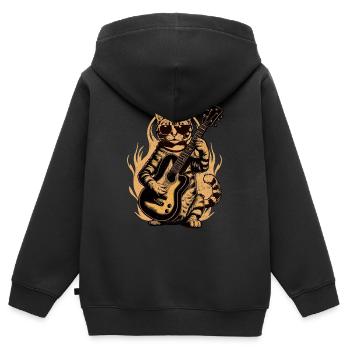 Metal Cat Spielt Akustikgitarre Rock Niedlich - Kinder Premium Organic Zip Hoodie - Schwarz - Hinten - AI Model Kid Male (0cm)