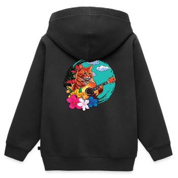 Musikerin Katze Spielt Gitarre Instrumente Rock Aloha - Kinder Premium Organic Zip Hoodie - Schwarz - Hinten - AI Model Kid Male (0cm)