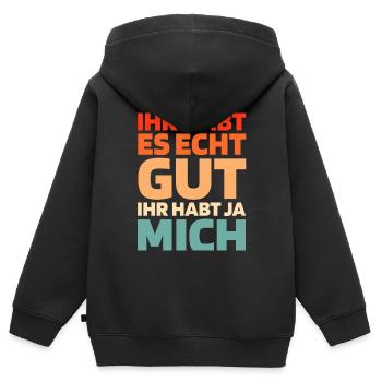 Schwarzer Humor - Kinder Premium Organic Zip Hoodie - Schwarz - Hinten - AI Model Kid Male (0cm)