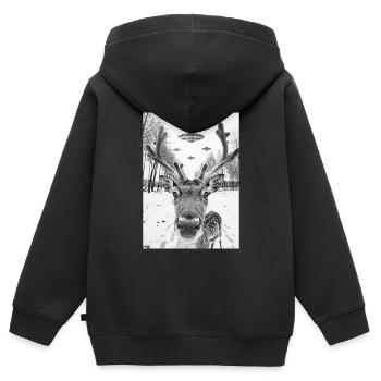 Renne selfie OVNI - Sweat Premium à capuche zippé enfant bio - noir - Dos - AI Model Kid Male (0cm)