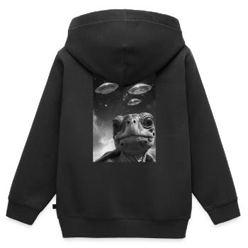 OVNI Selfie Tortue - Sweat Premium à capuche zippé enfant bio - noir - Dos - AI Model Kid Male (0cm)