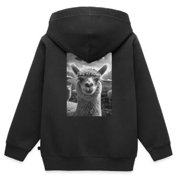 Ovni Selfie Alpaga - Sweat Premium à capuche zippé enfant bio - noir - Dos - AI Model Kid Male (0cm)