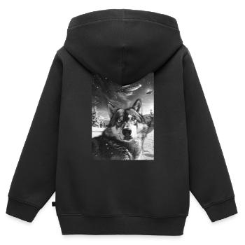 OVNI Selfie Loup - Sweat Premium à capuche zippé enfant bio - noir - Dos - AI Model Kid Male (0cm)