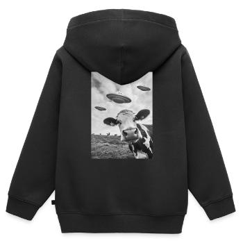 OVNI Selfie Vache - Sweat Premium à capuche zippé enfant bio - noir - Dos - AI Model Kid Male (0cm)