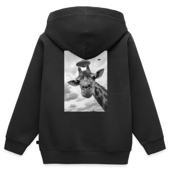 Girafe selfie OVNI - Sweat Premium à capuche zippé enfant bio - noir - Dos - AI Model Kid Male (0cm)