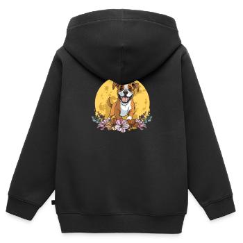 Boxer Hund Deutscher Boxer Wilde Blumen - Kinder Premium Organic Zip Hoodie - Schwarz - Hinten - AI Model Kid Male (0cm)