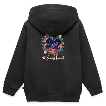 92. Geburtstag 92 Jahre geliebt - Kinder Premium Organic Zip Hoodie - Schwarz - Hinten - AI Model Kid Male (0cm)
