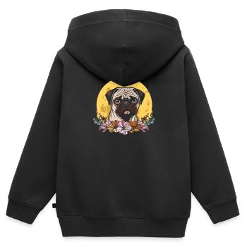 Mops Hund Wilde Blumen Floral Moon - Kinder Premium Organic Zip Hoodie - Schwarz - Hinten - AI Model Kid Male (0cm)