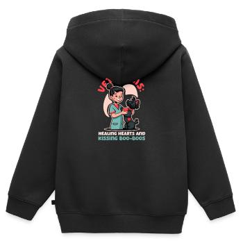 Tierarztmutter heilt Herzen und küsst Buh-Buhs - Kinder Premium Organic Zip Hoodie - Schwarz - Hinten - AI Model Kid Male (0cm)