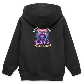 Spirituelle Eule Der stille Weise: Die Erleuchtung der Eule - Kinder Premium Organic Zip Hoodie - Schwarz - Hinten - AI Model Kid Male (0cm)