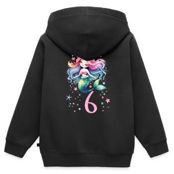 Geburtstag 6 Meerjungfrau Mädchen Sechs 6 Jahre al - Kinder Premium Organic Zip Hoodie - Schwarz - Hinten - AI Model Kid Male (0cm)
