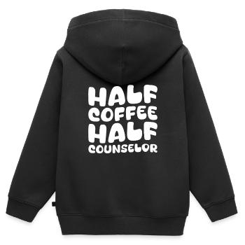Mi-café mi-conseiller - Sweat Premium à capuche zippé enfant bio - noir - Dos - AI Model Kid Male (0cm)