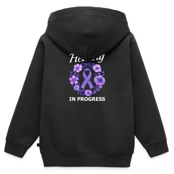 La guérison de la violence conjugale est en cours - Sweat Premium à capuche zippé enfant bio - noir - Dos - AI Model Kid Male (0cm)