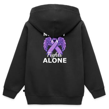 Violence domestique : personne ne se bat seul - Sweat Premium à capuche zippé enfant bio - noir - Dos - AI Model Kid Male (0cm)