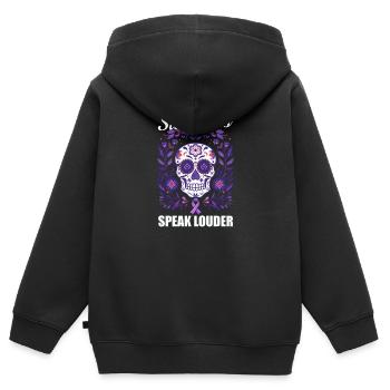 Les survivantes de violence domestique parlent plus fort - Sweat Premium à capuche zippé enfant bio - noir - Dos - AI Model Kid Male (0cm)