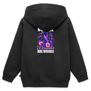 Violence domestique : toutes les blessures ne sont pas visibles - Sweat Premium à capuche zippé enfant bio - noir - Dos - AI Model Kid Male (0cm)